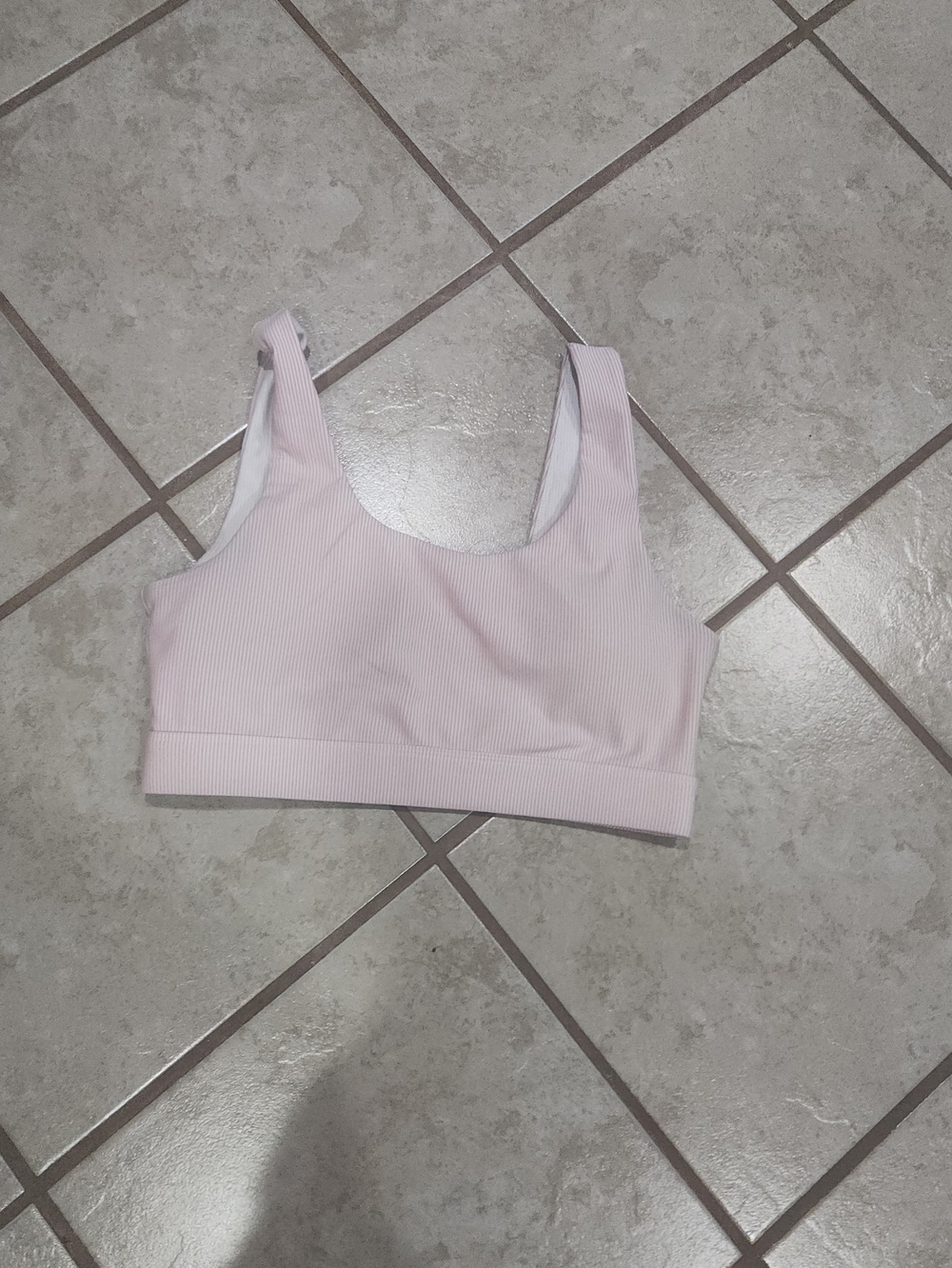 ZYIA Pale Pink/white Ribbed Scoop Sports Bra